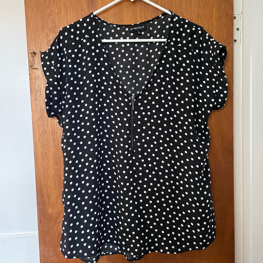 My Michelle Black and White Polka Dot Blouse